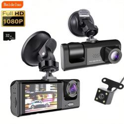 Caméra de tableau de bord à vision nocturne IR 1080p 3 caméras +carte 32go