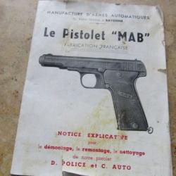 fin livret manuel mémento pistolet automatique MAB 6.35 7.65 original