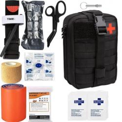 Trousse de Secours MILITAIRE avec SYSTEME MOLLE - 18 ARTICLES - NOIR