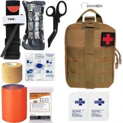 Trousse de Secours MILITAIRE avec SYSTEME MOLLE - 18 ARTICLES - COYOTE