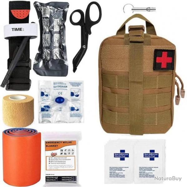 Trousse de Secours MILITAIRE avec SYSTEME MOLLE - 18 ARTICLES - COYOTE