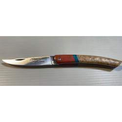 Couteau LE THIERS par LE SABOT, INSERT TURQUOISE, BOULEAU DE FINLANDE, intercalaire G10.