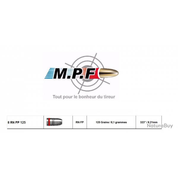 Ogives MPF. 8MM 92RNFP 125Gr 323". projectile plomb graisss par 250. super offre du moment