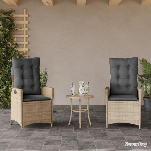 Chaises inclinables jardin lot de 2 et coussins rsine tresse