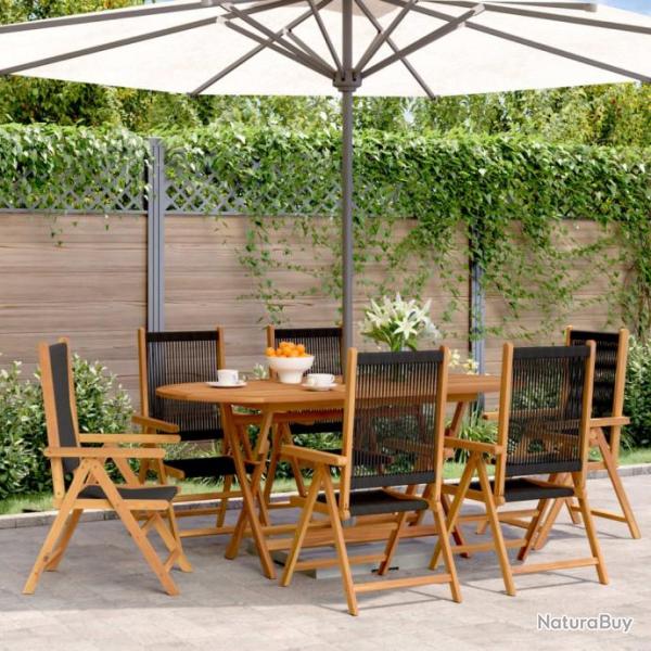 Chaises inclinables de jardin lot de 6 noir bois massif acacia