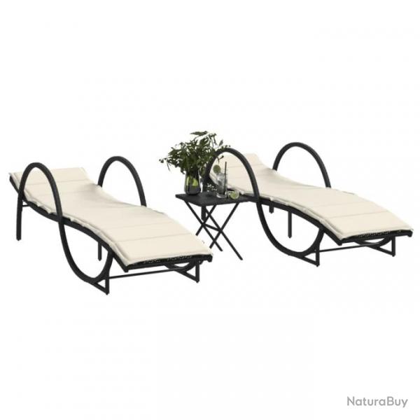 Chaises longues lot de 2 avec table noir rsine tresse