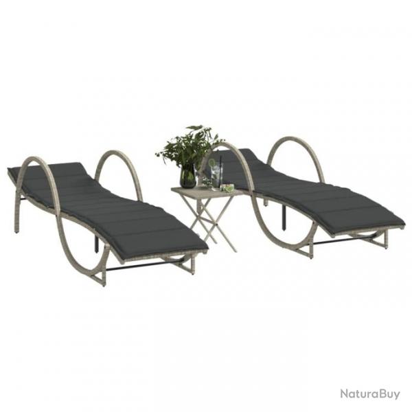 Chaises longues lot de 2 avec table gris clair rsine tresse