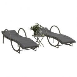 Chaises longues lot de 2 avec table gris résine tressée