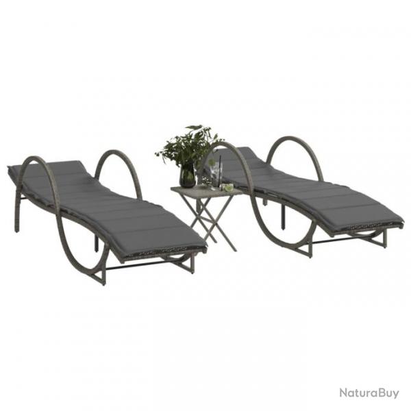 Chaises longues lot de 2 avec table gris rsine tresse