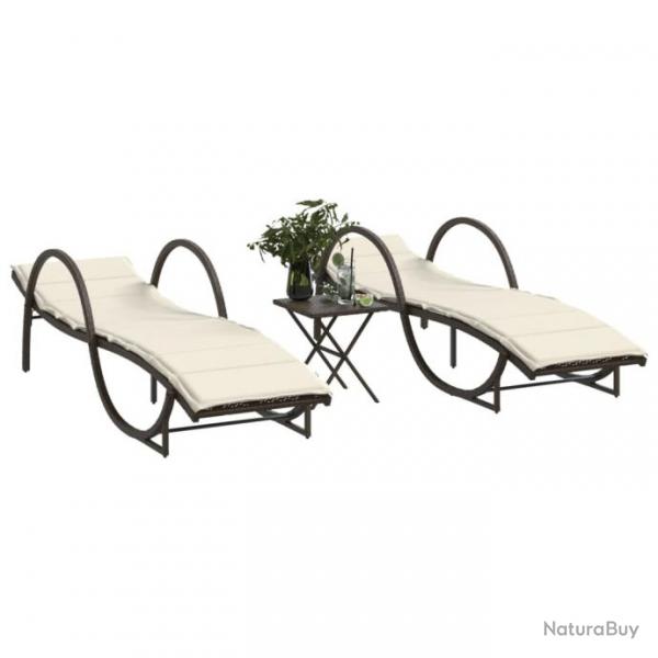 Chaises longues lot de 2 avec table marron rsine tresse