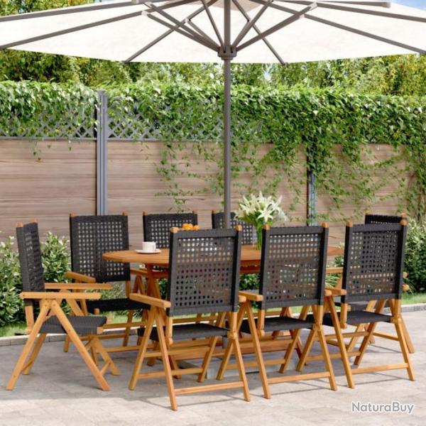 Chaises inclinables de jardin lot de 8 noir rotin bois massif