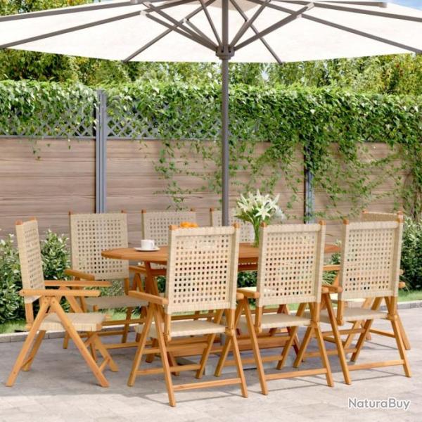 Chaises inclinables de jardin lot de 8 beige rotin bois massif