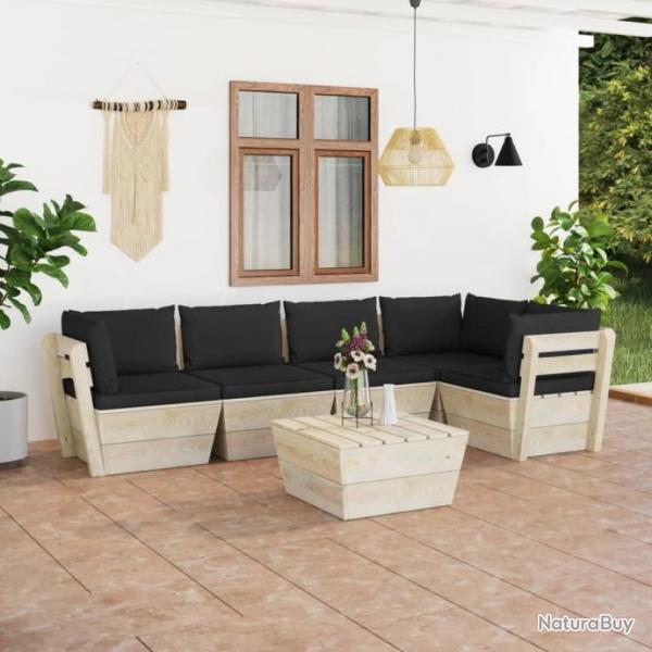 Salon de jardin palette 6 pcs avec coussins pica imprgn