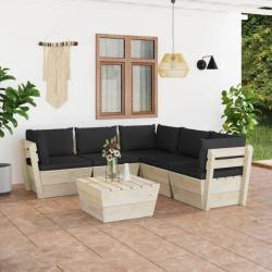 Salon de jardin palette 6 pcs avec coussins Épicéa imprégné