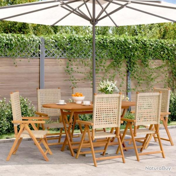 Chaises inclinables de jardin lot de 6 beige rotin bois massif