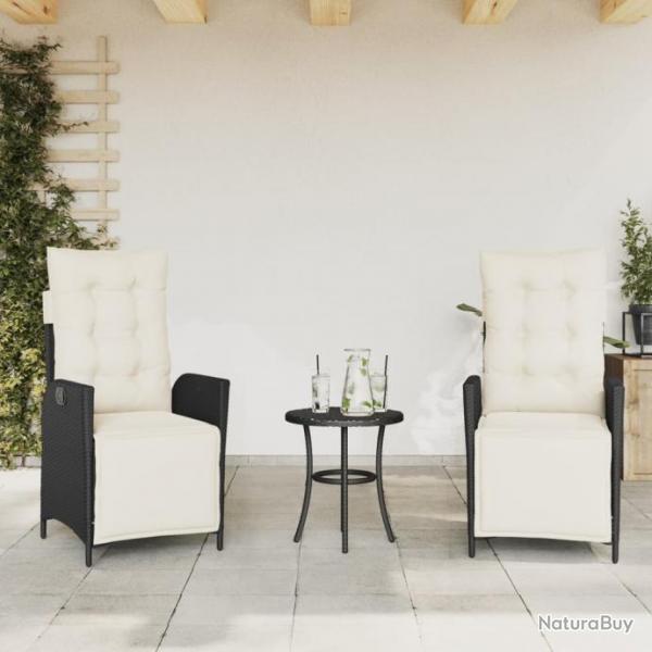 Chaises inclinables de jardin lot de 2 repose-pied noir rotin