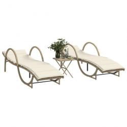 Chaises longues lot de 2 avec table beige résine tressée