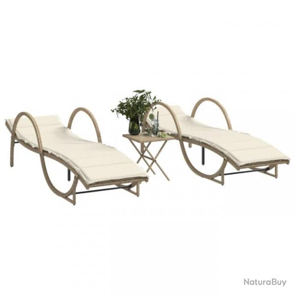 Chaises longues lot de 2 avec table beige rsine tresse