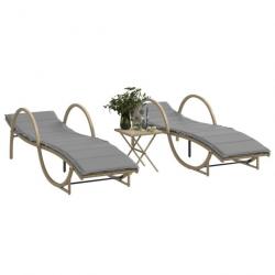 Chaises longues lot de 2 avec table beige résine tressée