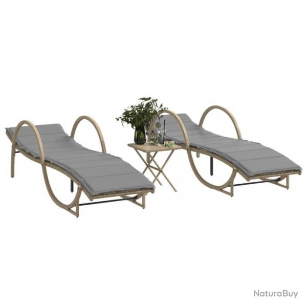 Chaises longues lot de 2 avec table beige rsine tresse