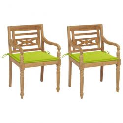 Chaises Batavia 2pcs avec coussins vert vif Bois de teck massif