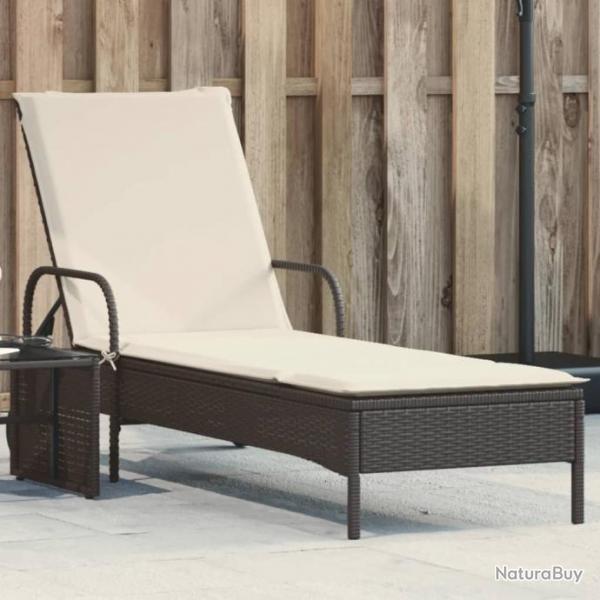 Chaise longue avec roues et coussin noir rsine tresse