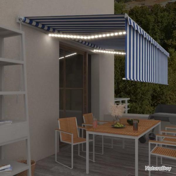 Auvent rtractable manuel avec store et LED 5x3 m Bleu et blanc