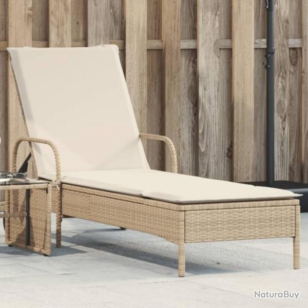 Chaise longue avec roues et coussin beige rsine tresse