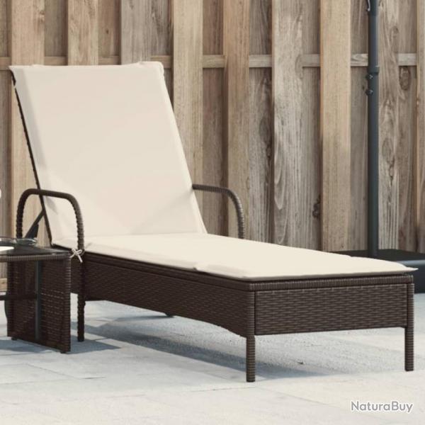 Chaise longue avec roues et coussin marron rsine tresse