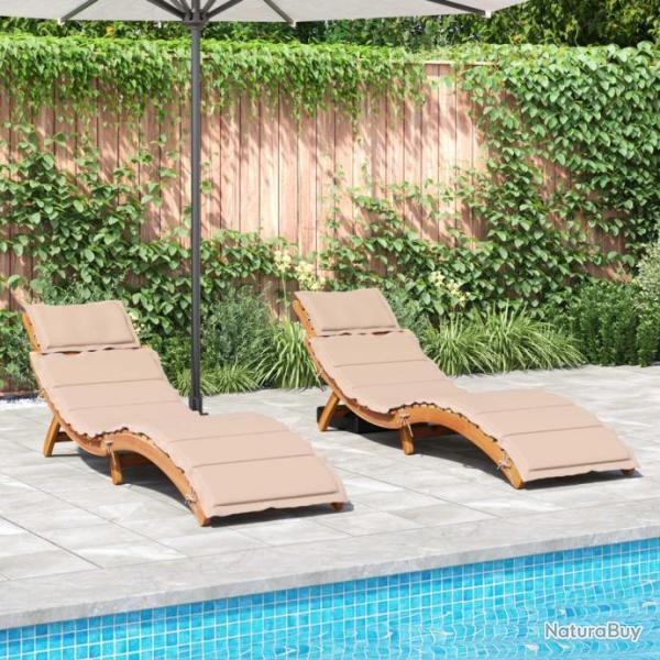 Chaises longues avec coussins lot de 2 beige bois massif acacia