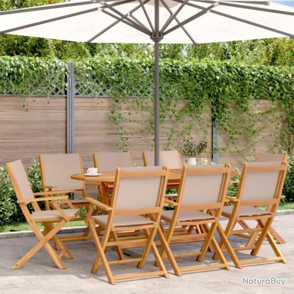 Chaises de jardin pliantes lot de 8 taupe tissu et bois massif