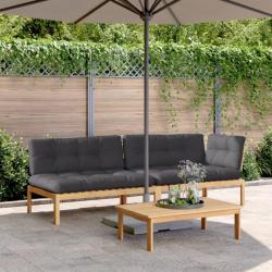 Salon palette de jardin avec coussins 3pcs bois d'acacia massif