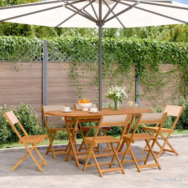 Chaises de jardin pliantes lot de 6 beige tissu et bois massif