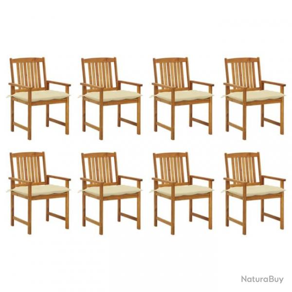 Chaises de jardin avec coussins 8 pcs Bois d'acacia solide