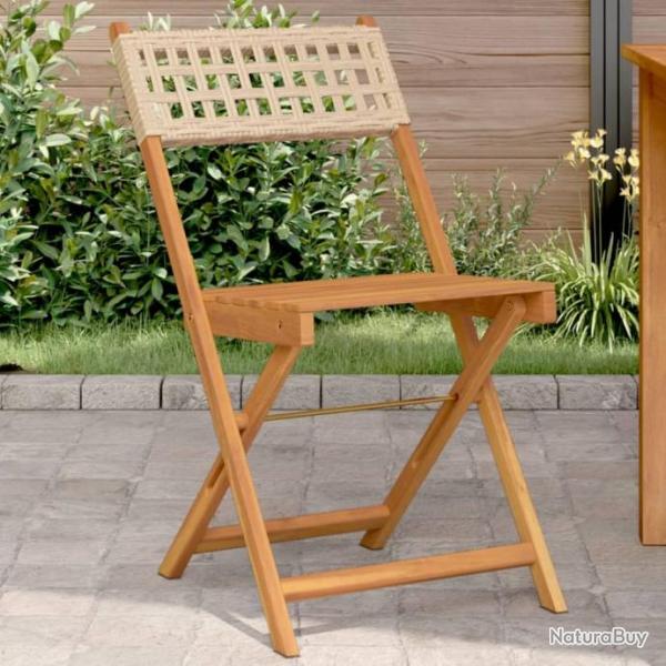 Chaises de bistrot lot de 2 beige bois massif d'acacia et rotin