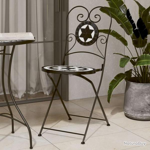 Chaises de bistro pliables 2 pcs noir et blanc cramique