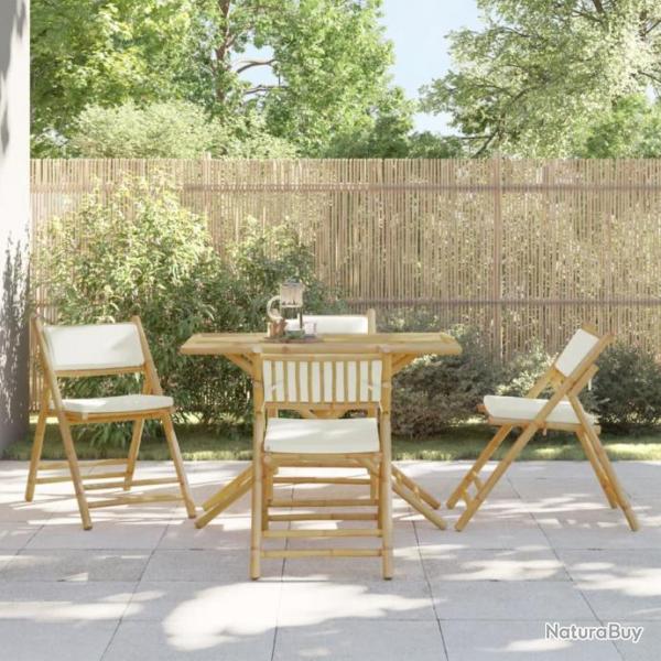 Chaises de bistro pliantes lot de 4 et coussins blanc crme