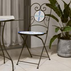 Chaises de bistro pliables lot de 2 bleu et blanc céramique