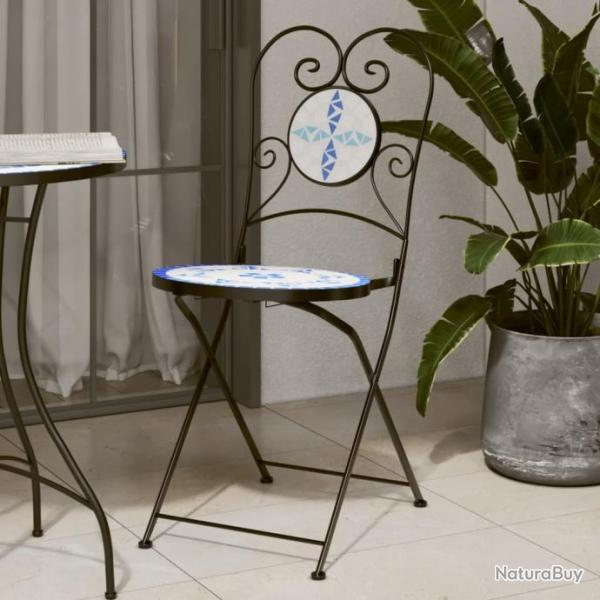 Chaises de bistro pliables lot de 2 bleu et blanc cramique