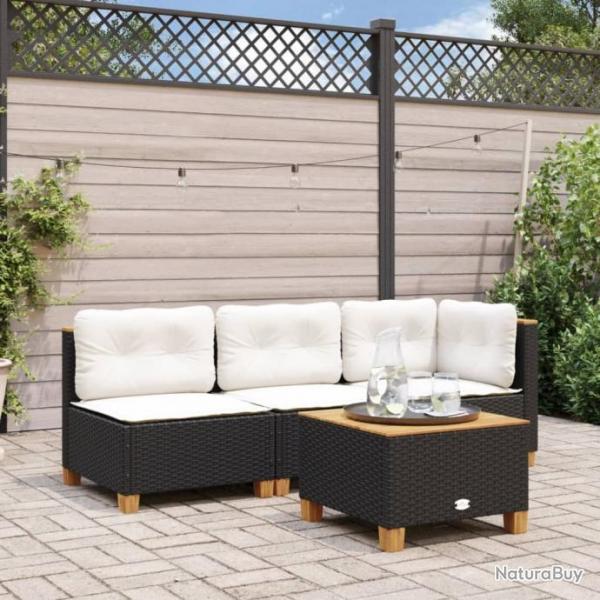 Canap d'angle de jardin avec coussins noir rsine tresse