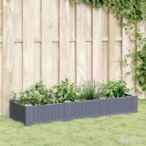 Jardinire avec piquets gris 125x40x28,5 cm PP