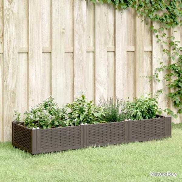 Jardinire avec piquets marron 125x40x28,5 cm PP