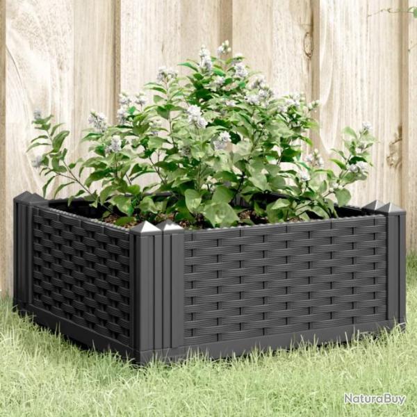 Jardinire avec piquets noir 42,5x42,5x28,5 cm PP