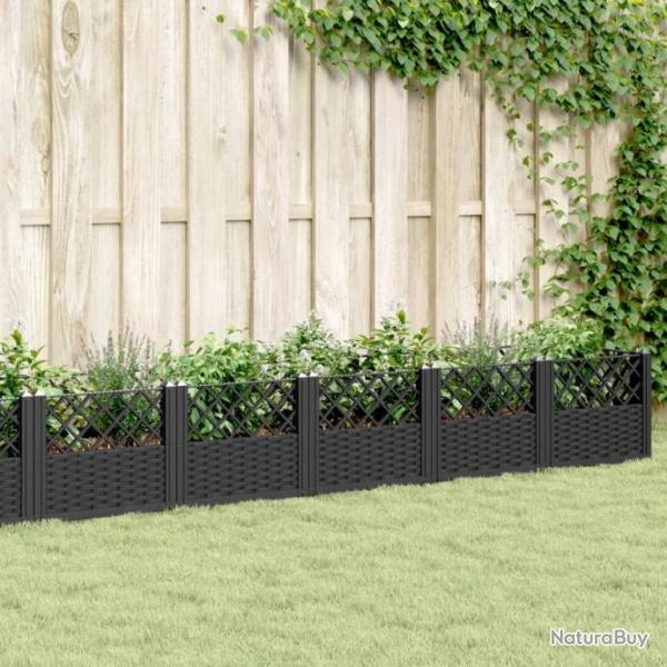 Jardinire avec piquets noir 363,5x43,5x43,5 cm PP