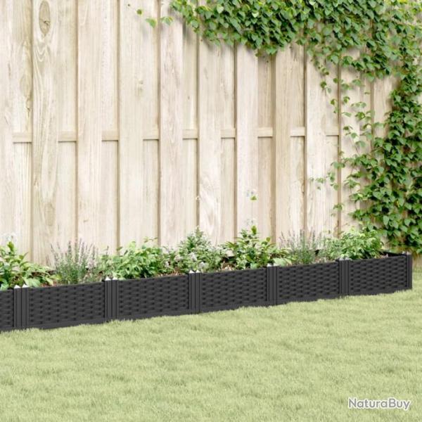 Jardinire avec piquets noir 362,5x42,5x28,5 cm PP