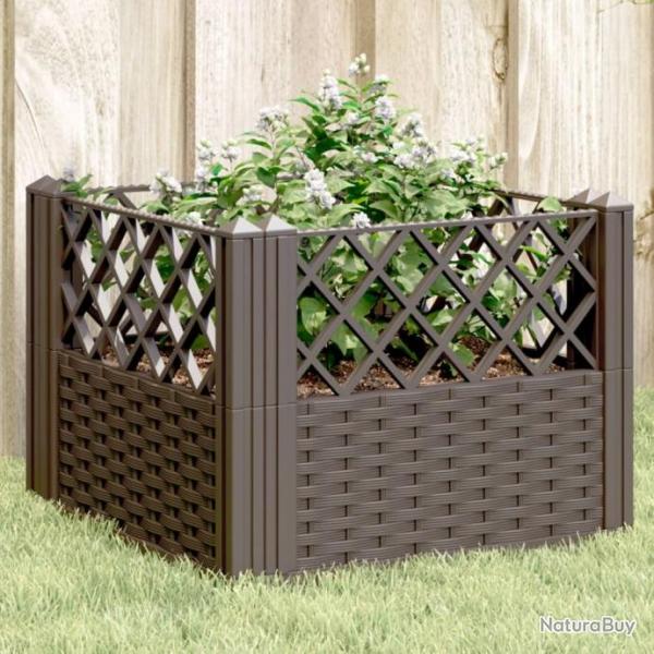 Jardinire avec piquets marron 43,5x43,5x43,5 cm PP