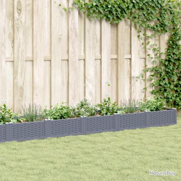 Jardinire avec piquets gris 362,5x42,5x28,5 cm PP