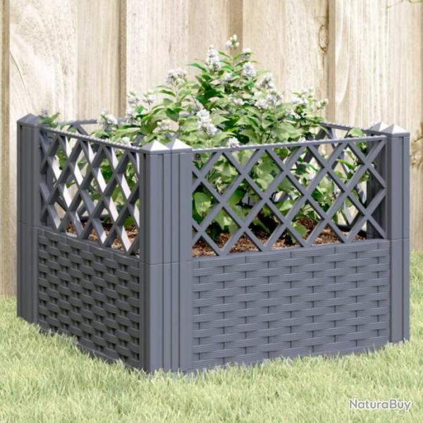 Jardinire avec piquets gris 43,5x43,5x43,5 cm PP