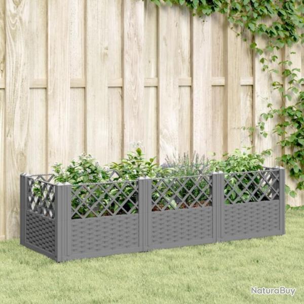 Jardinire avec piquets gris clair 123,5x43,5x43,5 cm PP