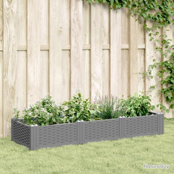 Jardinire avec piquets gris clair 125x40x28,5 cm PP